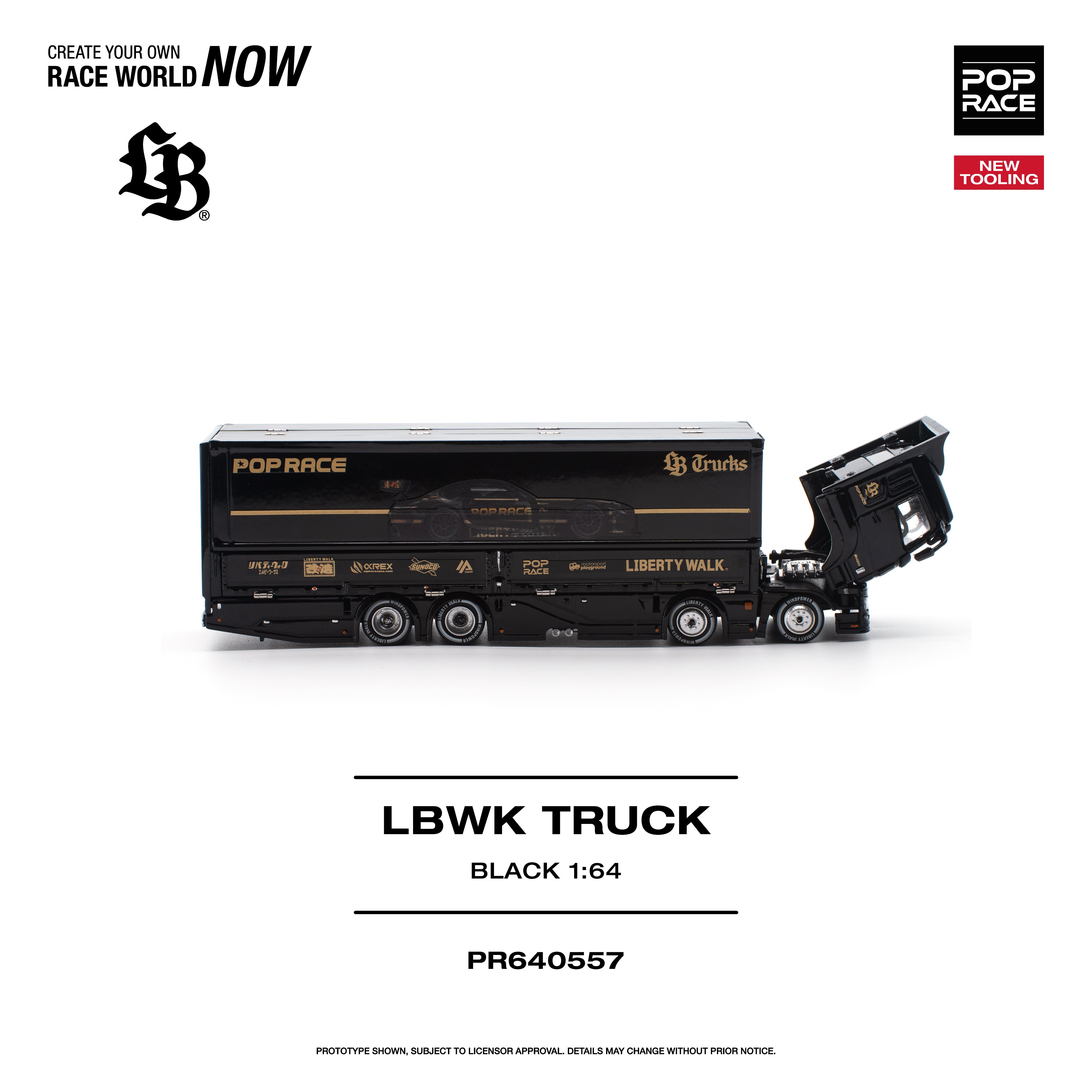 POP RACE 1/64 LBWK TRUCK - BLACK NEW TOOLING