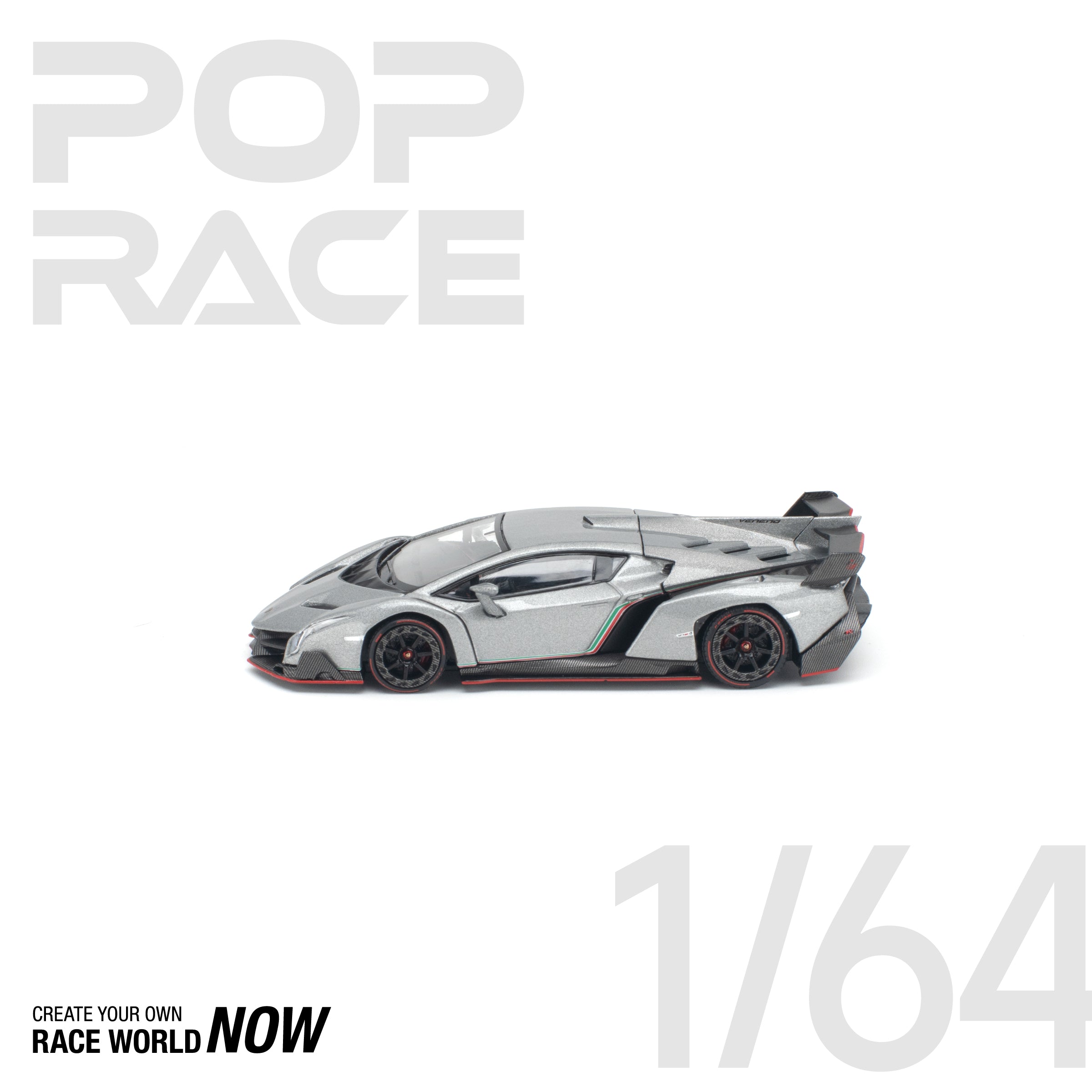 POP RACE 1/64 - LAMBORGHINI VENENO GRIGIO METALLURO