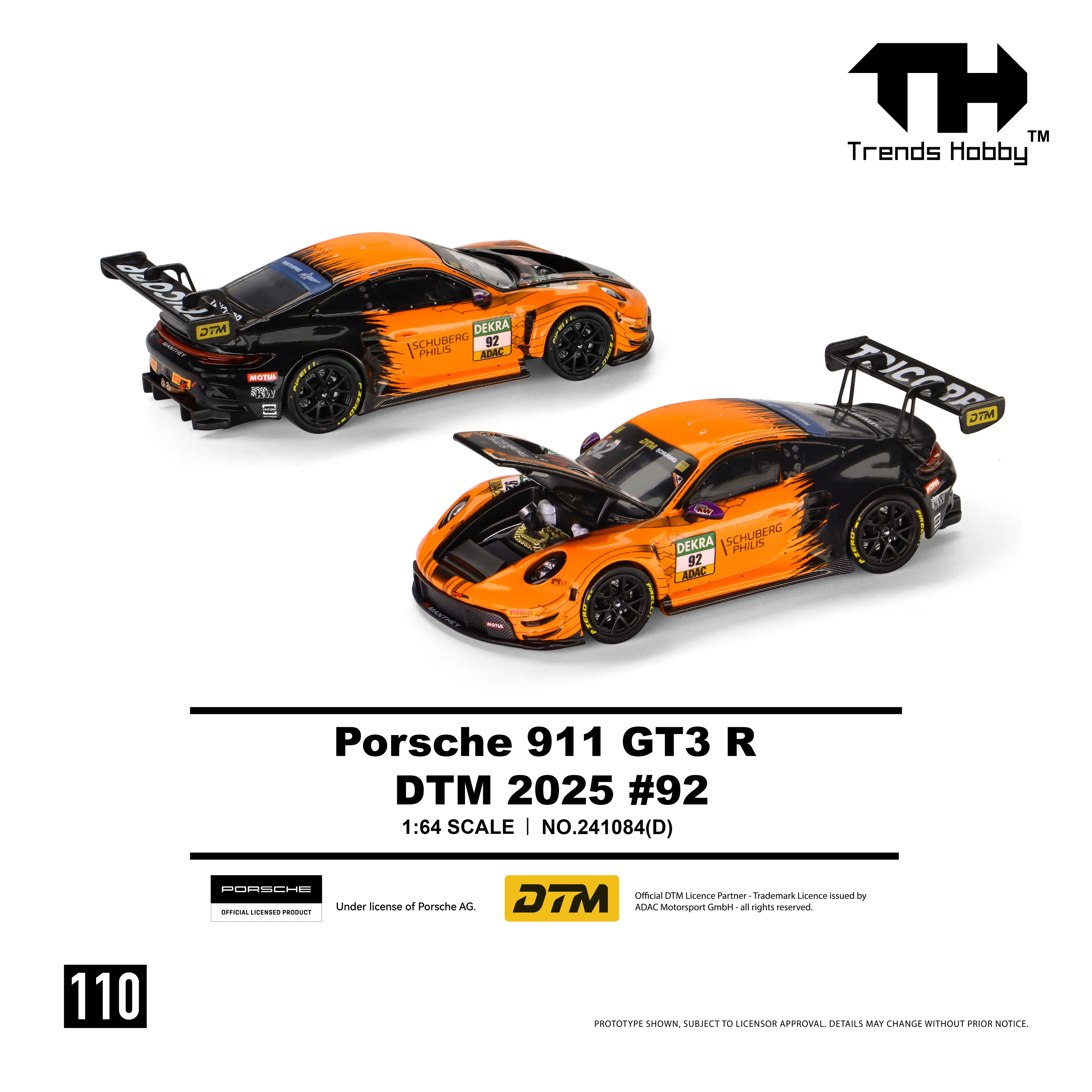 Trends Hobby TH 1:64 Porsche licensed product. Porsche 911 GT3 R DTM 2025 DTM 2025 No. 92 (110) 241084 (D)