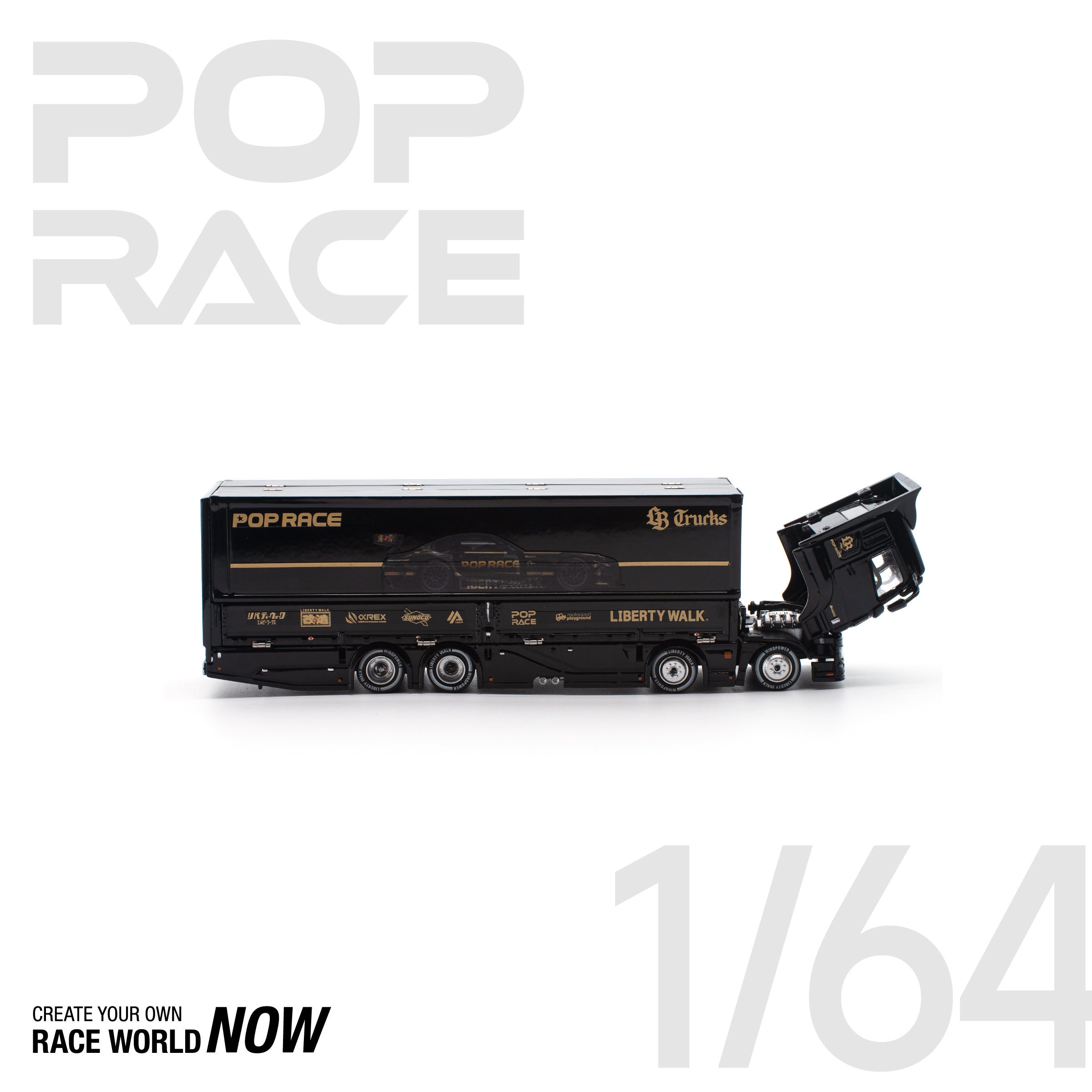 POP RACE 1/64 LBWK TRUCK - BLACK NEW TOOLING