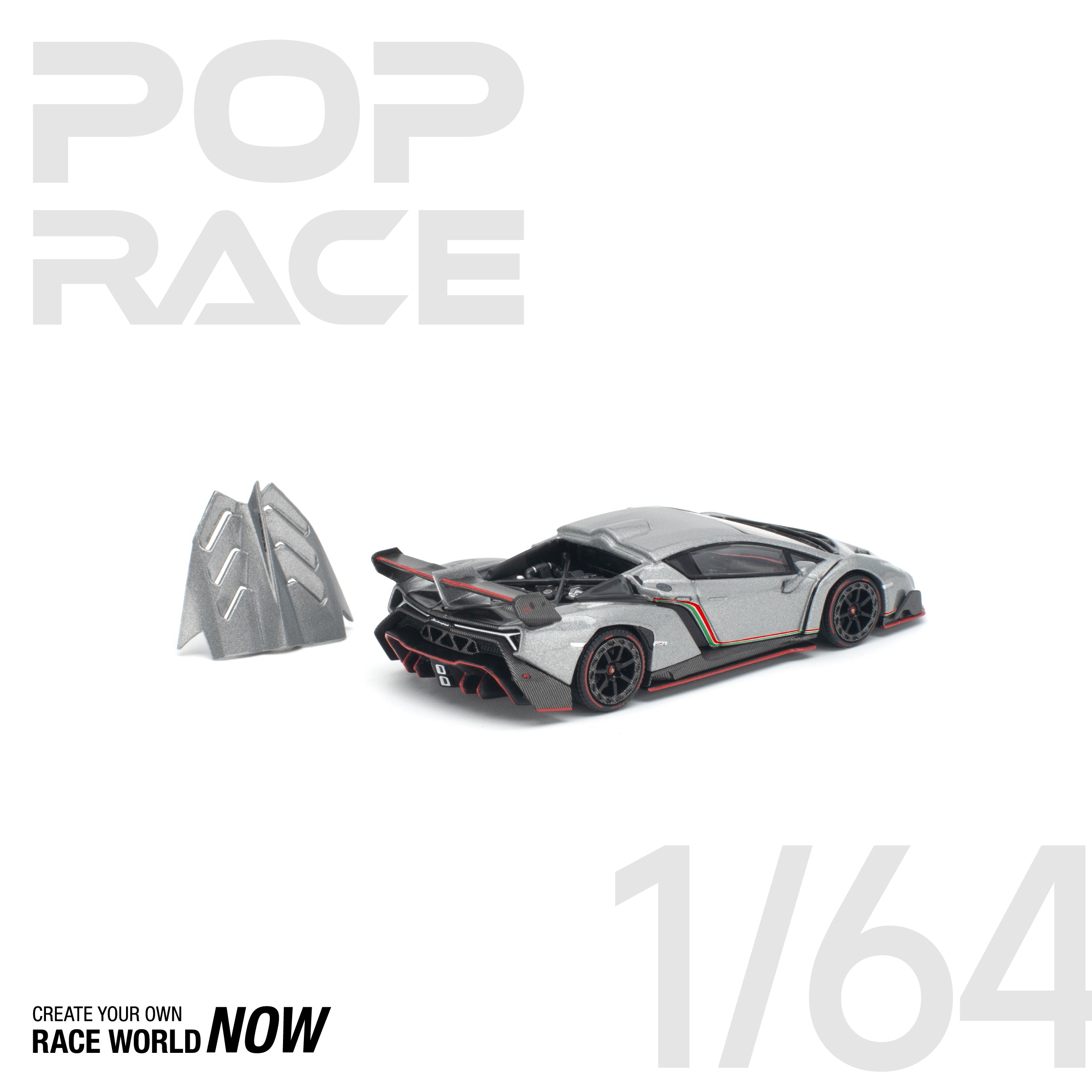POP RACE 1/64 - LAMBORGHINI VENENO GRIGIO METALLURO