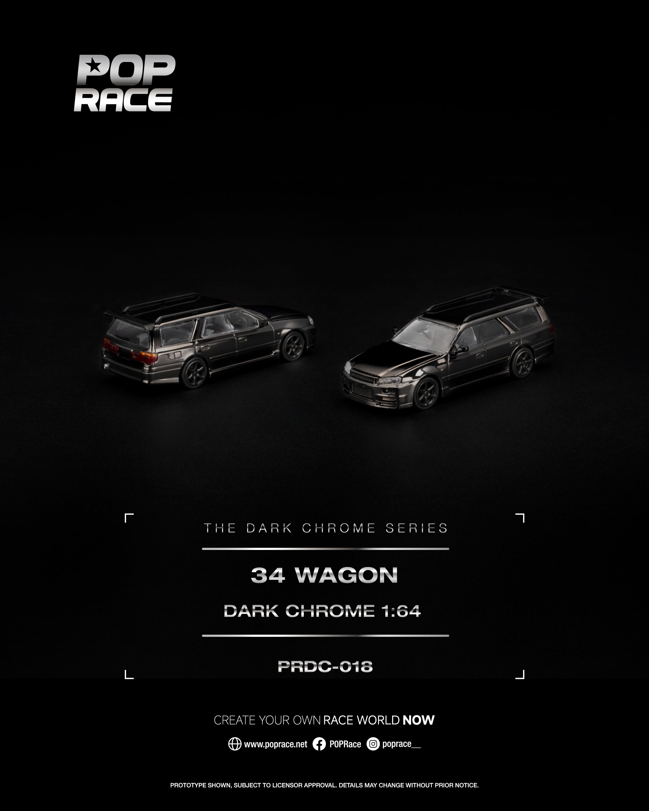 POP RACE 1/64 R34 WAGON DARK CHROME