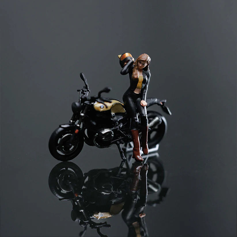 MOREART 1:64 宝马 R NINET 黑金摩托车女孩人偶套装树脂模型