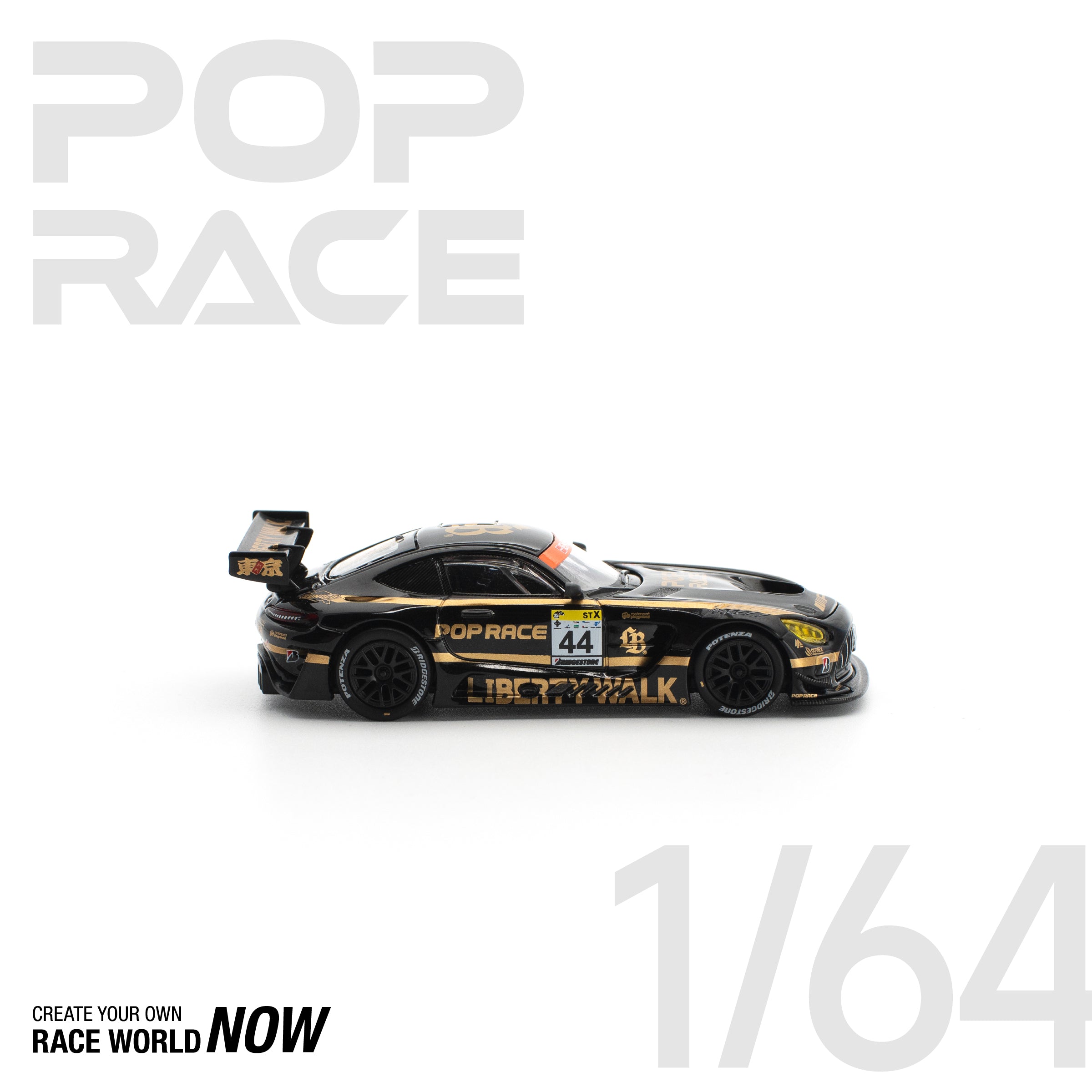 POP RACE 1/64 LBWK AMG GT3 EVO - BLACK NEW TOOLING