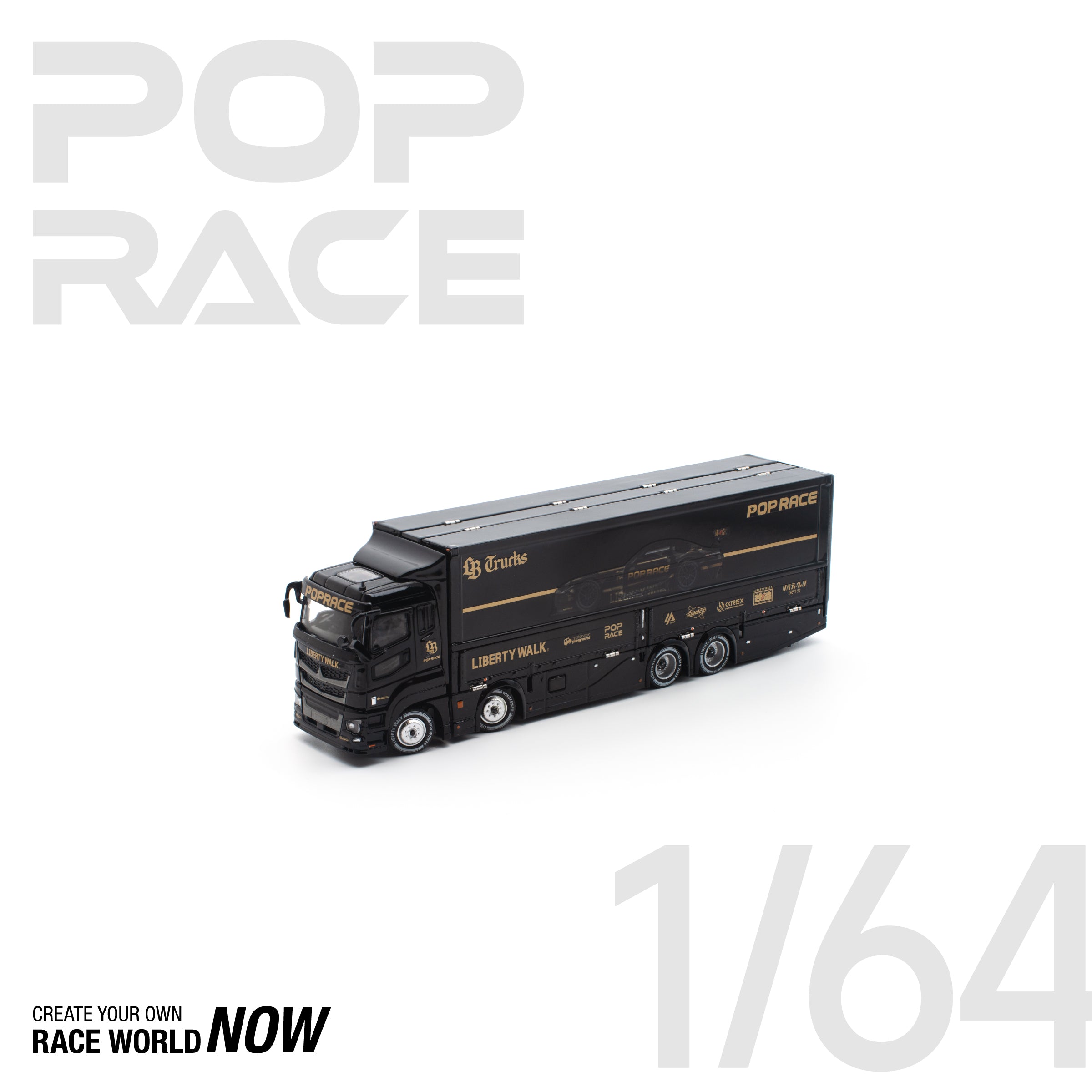 POP RACE 1/64 LBWK TRUCK - BLACK NEW TOOLING