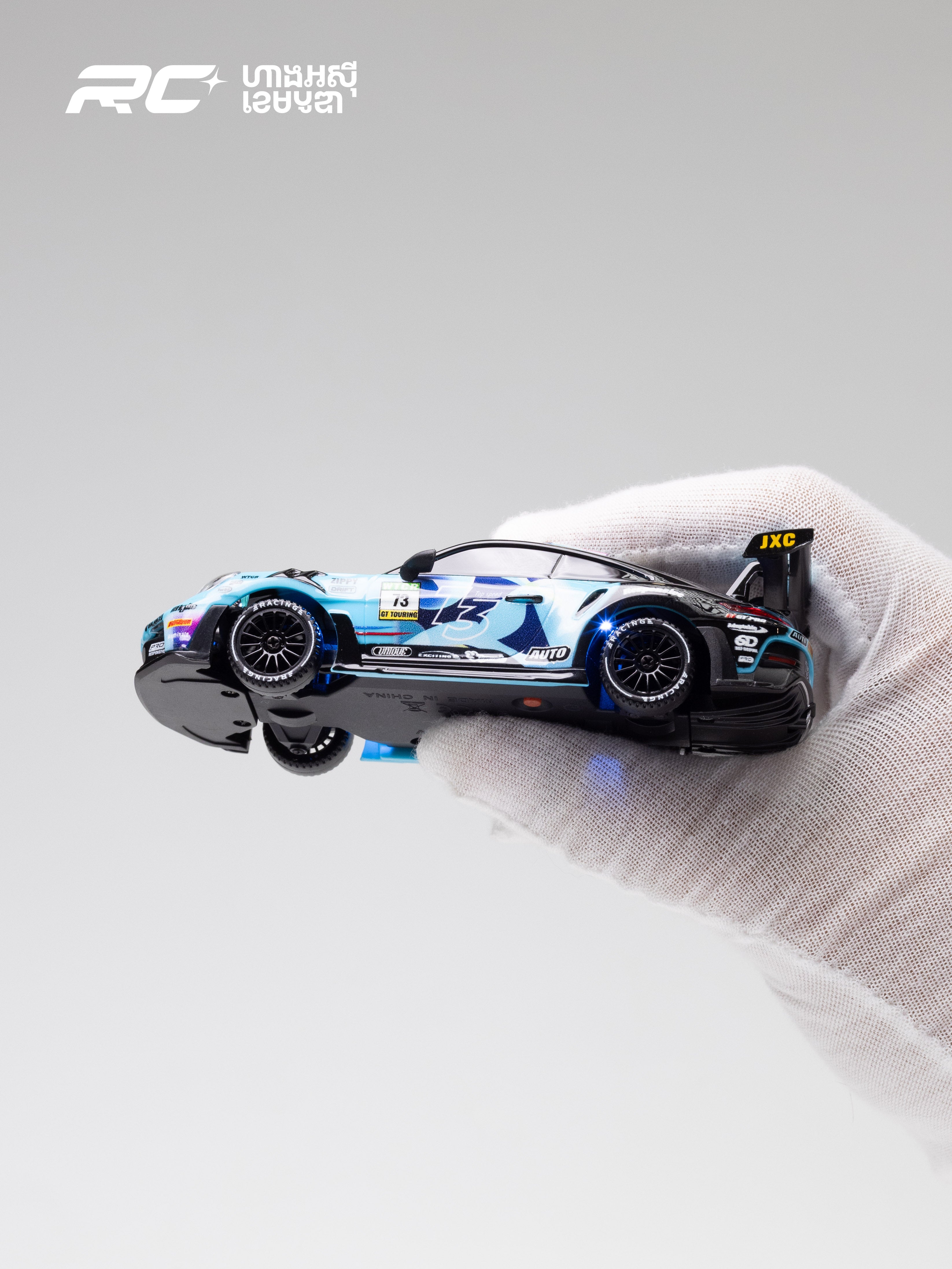 JXC 1/43 GT3 RS RC Blue Drift Car (Ready to Run, 4WD Gyro)