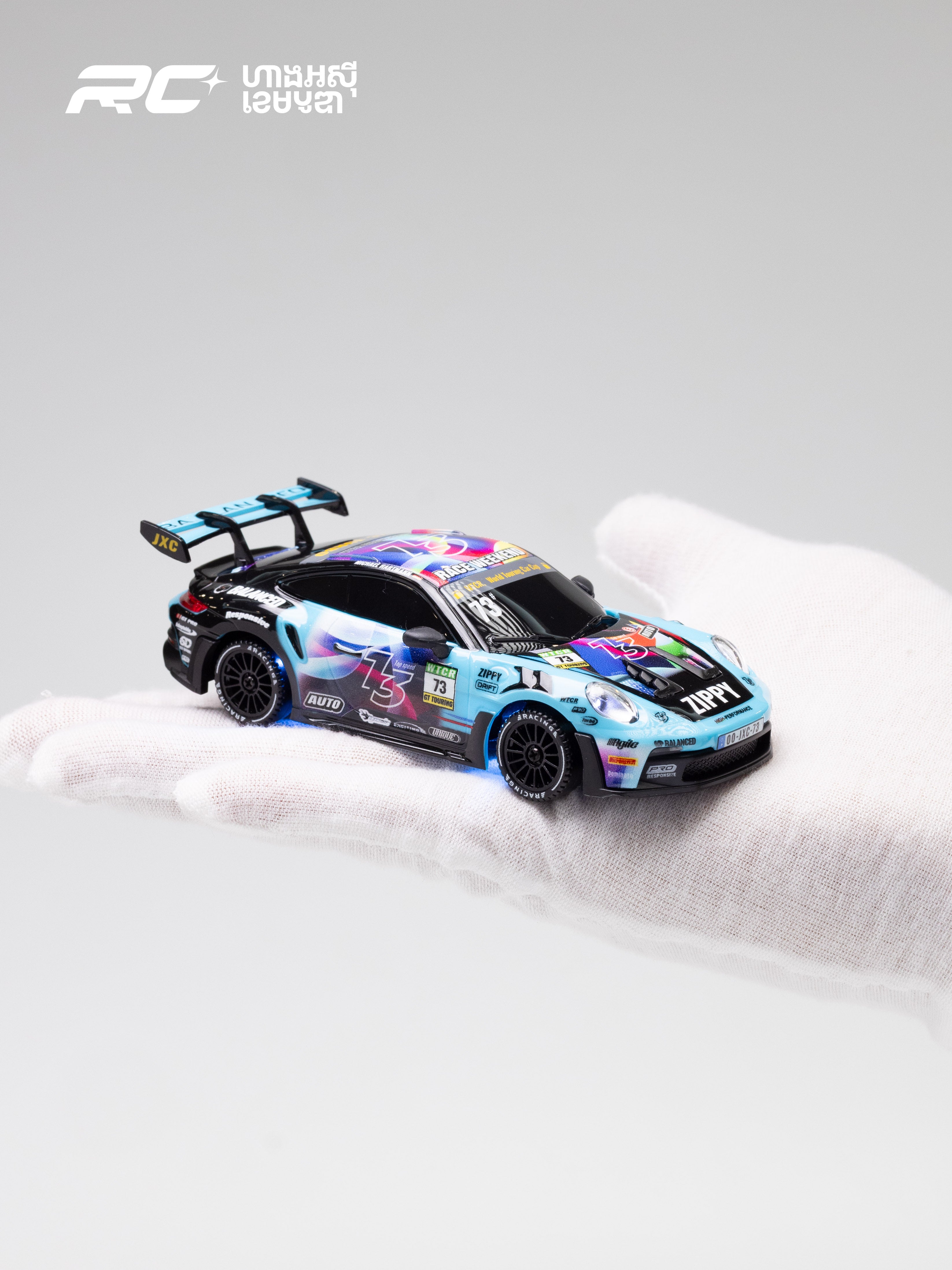 JXC 1/43 GT3 RS RC Blue Drift Car (Ready to Run, 4WD Gyro)