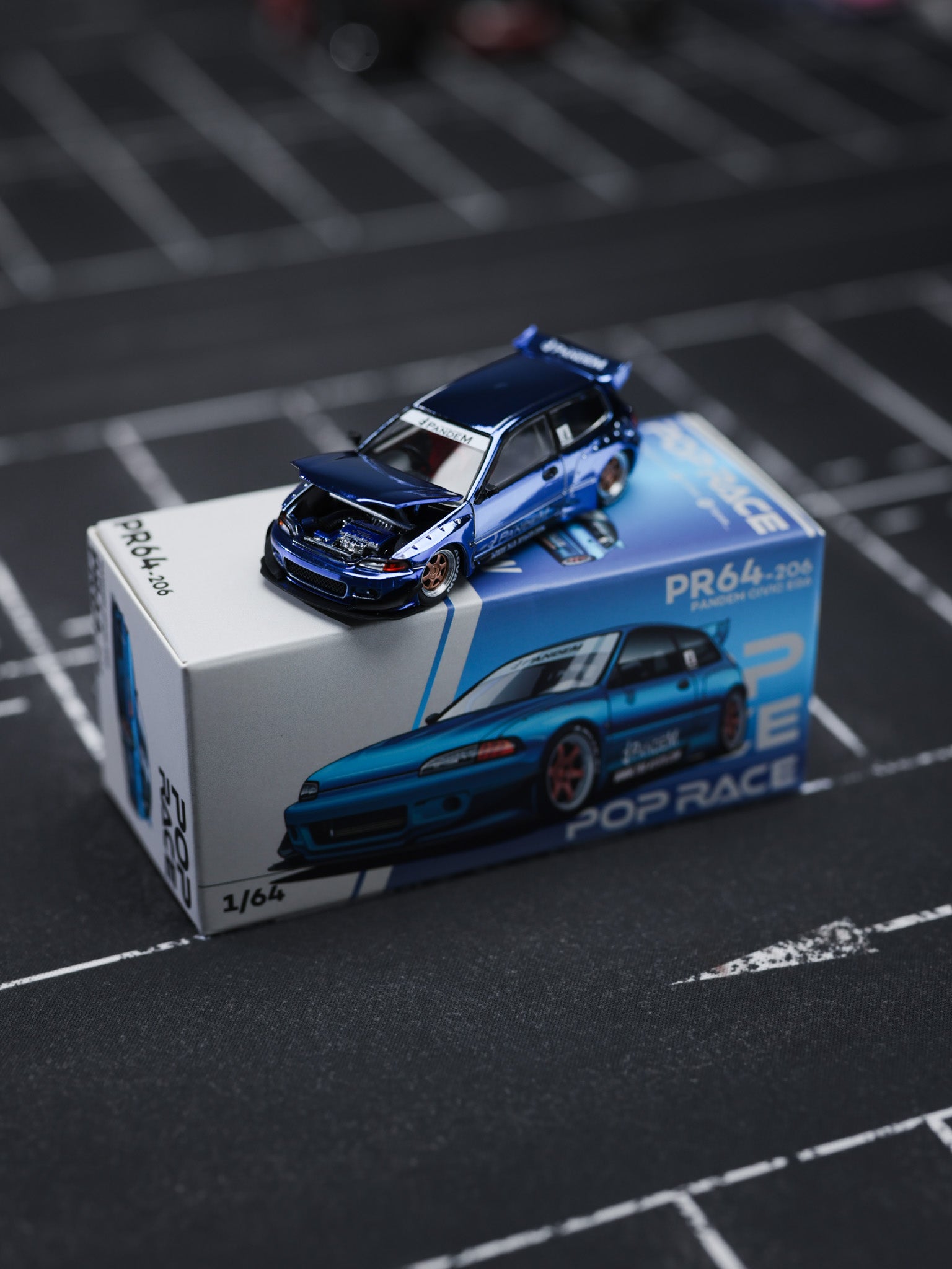 POP Race 1:64 PANDEM CIVIC EG6 - BLUE CHROME