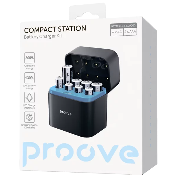 Battery Charger Kit Proove Compact Station 8pcs (4xAAA + 4xAA)