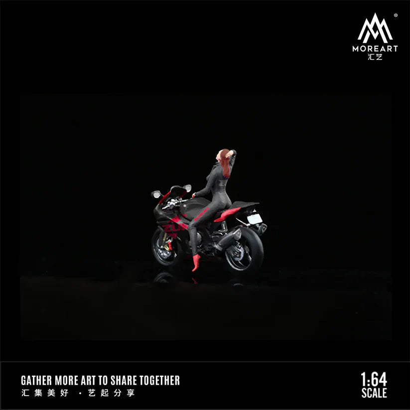 SUZUKI BLACK AND RED MOTORCYCLE DOLL SET RESIN MODEL
