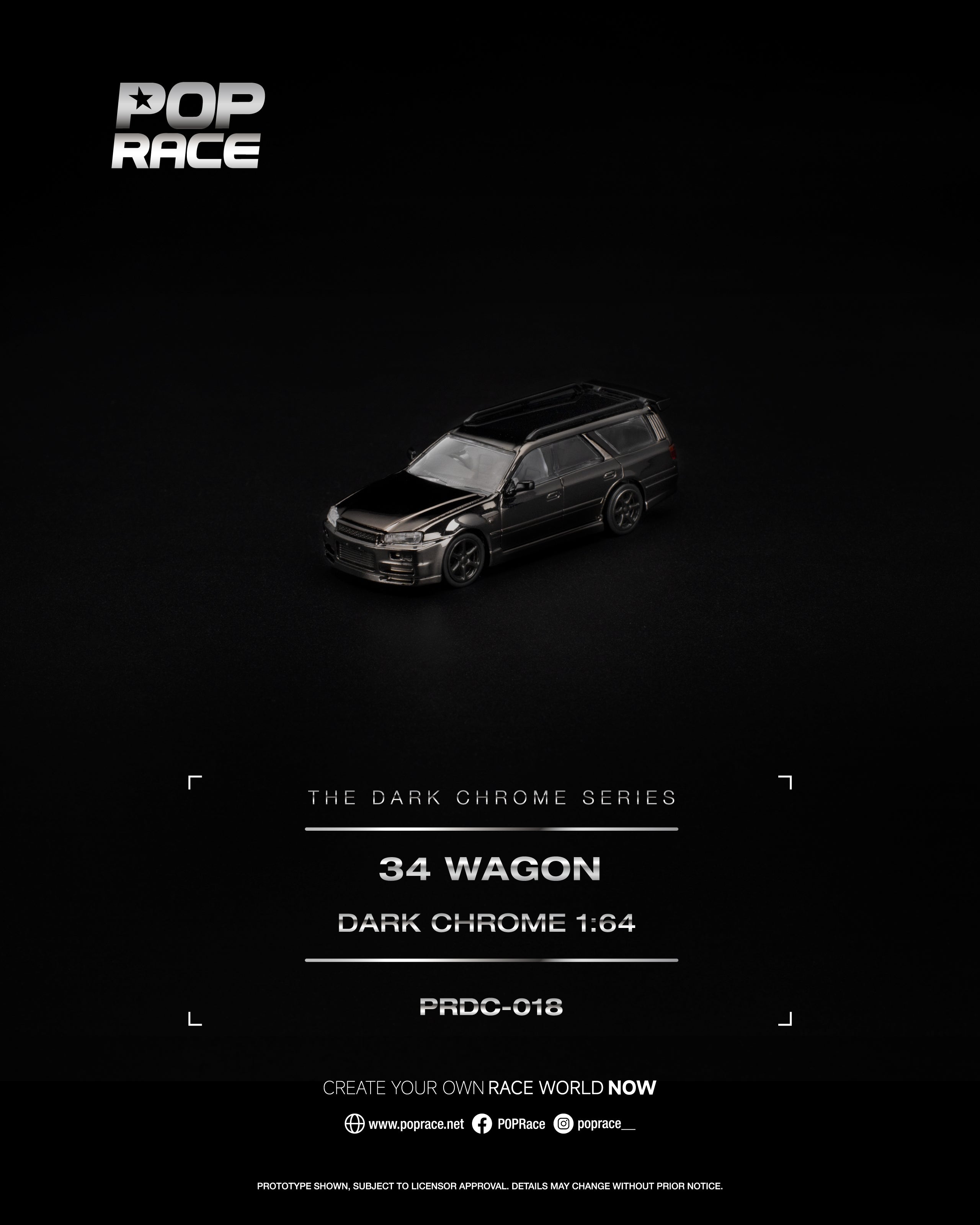 POP RACE 1/64 R34 WAGON DARK CHROME