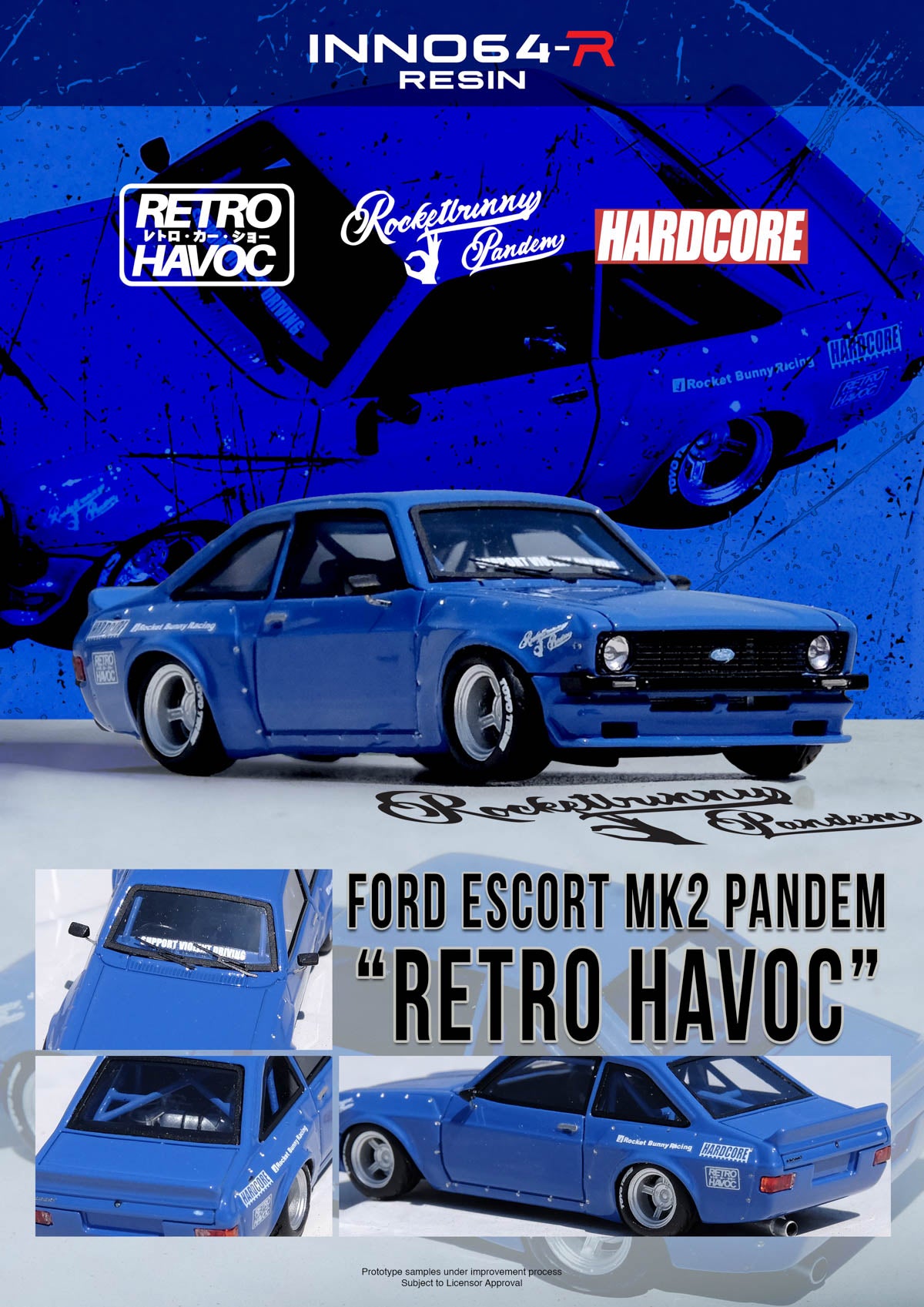 INNO64 - 福特 ESCORT MK2 PANDEM "EMOTION" RETRO HAVOC 红色/蓝色 树脂模型