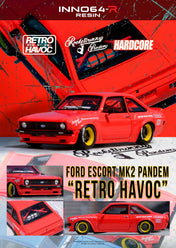 INNO64 - 福特 ESCORT MK2 PANDEM "EMOTION" RETRO HAVOC 红色/蓝色 树脂模型