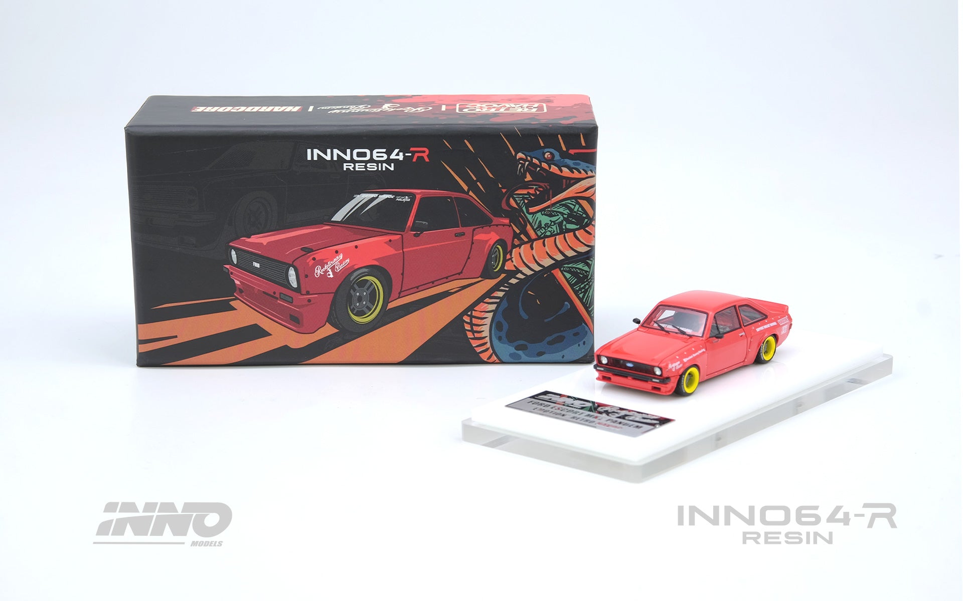 INNO64 - 福特 ESCORT MK2 PANDEM "EMOTION" RETRO HAVOC 红色/蓝色 树脂模型