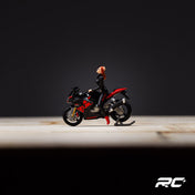 SUZUKI BLACK AND RED MOTORCYCLE DOLL SET RESIN MODEL