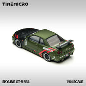 TM 1:64 Skyline GT-R R34 Matte Green Alloy Simulation Car Model