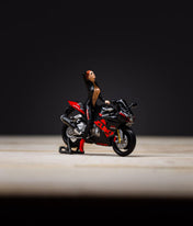 SUZUKI BLACK AND RED MOTORCYCLE DOLL SET RESIN MODEL