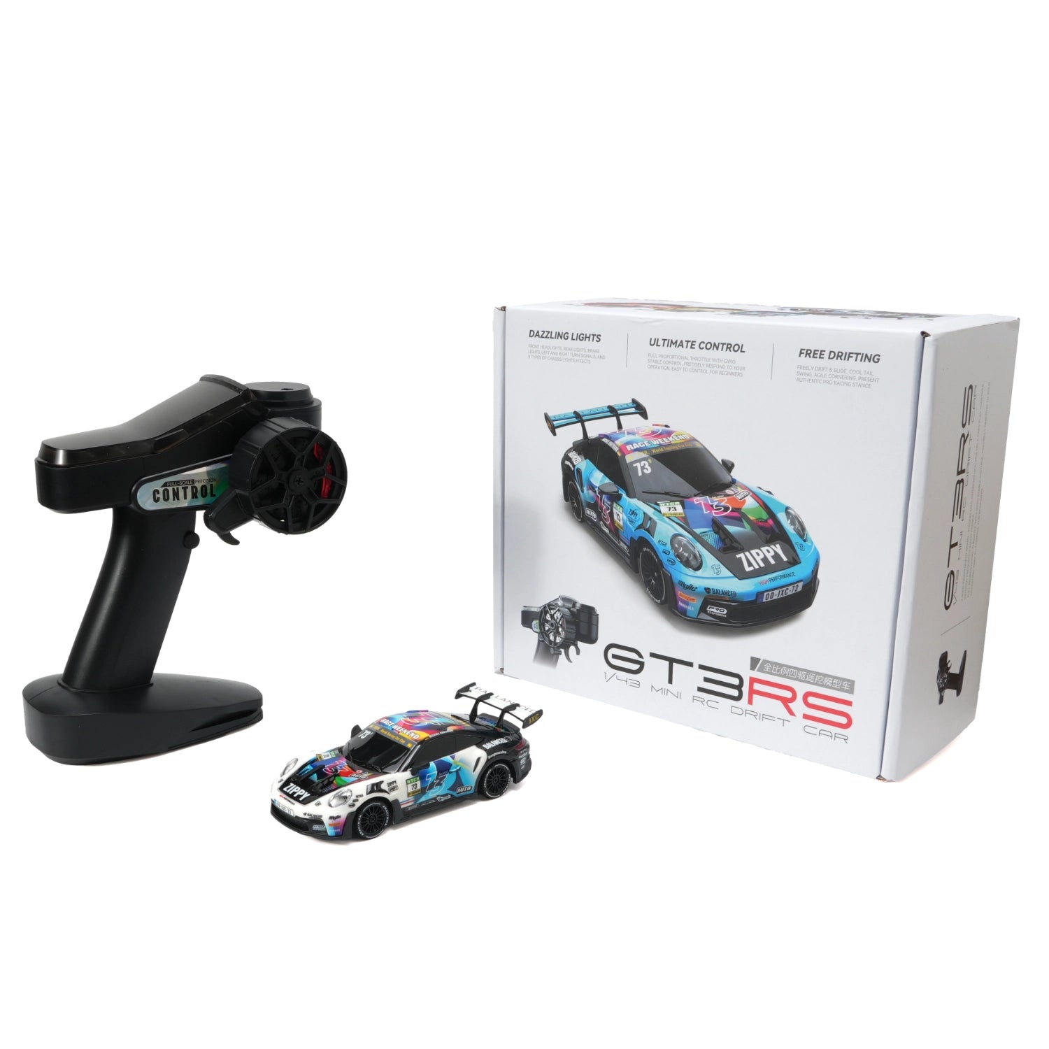 JXC 1/43 GT3 RS RC Blue Drift Car (Ready to Run, 4WD Gyro)